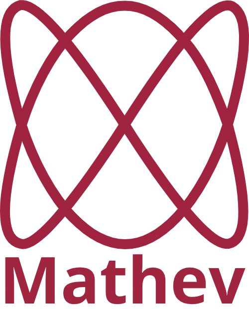 Logo oficial de Mathev con líneas curvas entrelazadas y el nombre Mathev debajo, simbolizando análisis matemático y ciencia de datos.