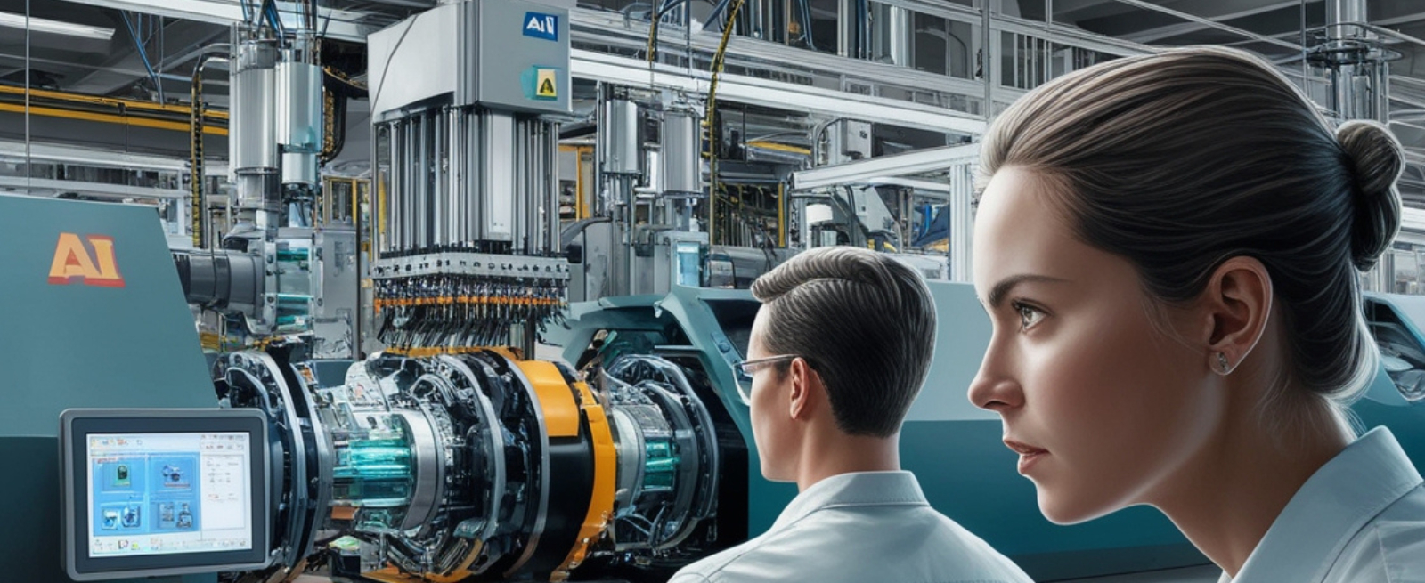 Ingenieros trabajando en una planta industrial con inteligencia artificial, mejorando la eficiencia y rentabilidad.